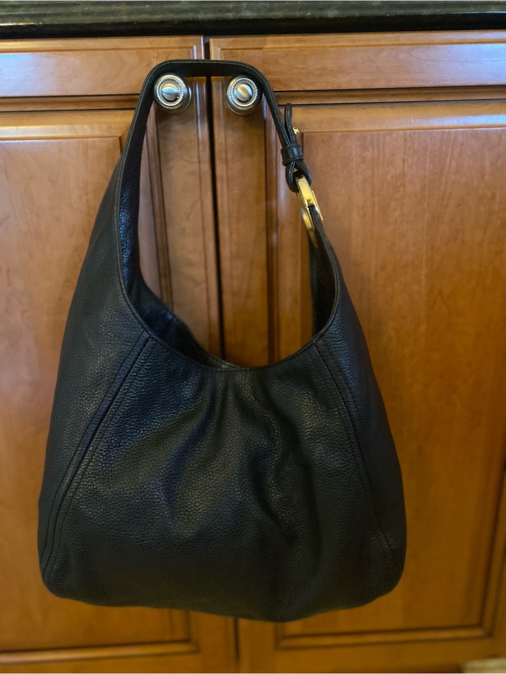 MICHAEL Michael Kors Fulton Black Pebbled Leather Shoulder Hobo